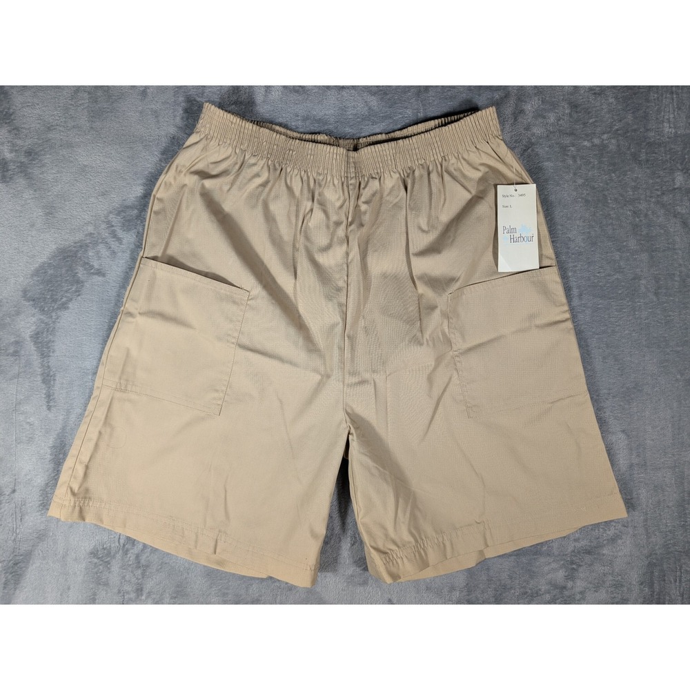NWT Palm Harbor Womens Khaki Tan Elastic Waist Patch Pocket Walking Shorts Large